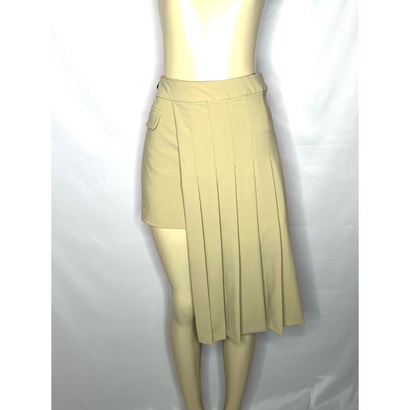 ZARA DECONSTRUCTED KHAKI TAN BOX PLEATED SKIRT SIZE XL - Picture 2 of 5